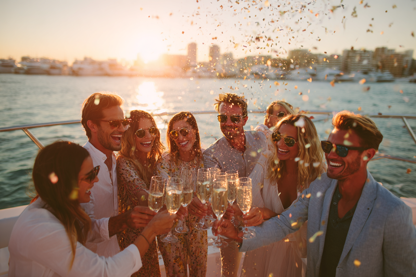 Group celebration on yacht