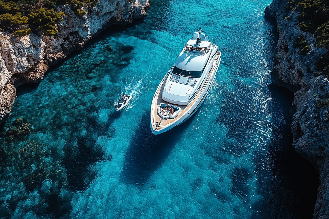 Luxury yacht charter aerial view